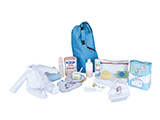 KIT DE BEBÉ | Mochila tipo petate que contiene artículos de higiene, alimentación y vestuario para un bebé.