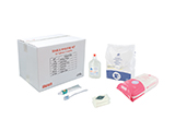 INDIVIDUAL HYGIENE KIT | Personalised cardboard box with three months' supply of the following items: gel/shampoo, toothbrush and toothpaste, soap, washing powder and sanitary towels.