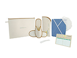 HOSPITEN RADIOTHERAPY KIT (FABRIC) | Personalised fabric case with cap, disposable gown, shoehorn, slippers in personalised open case and card for noting information relating to the sessions.